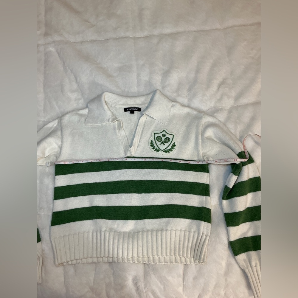 Anthropology Stateside Green and White Striped cropped Sweater - Picture 10 of 12